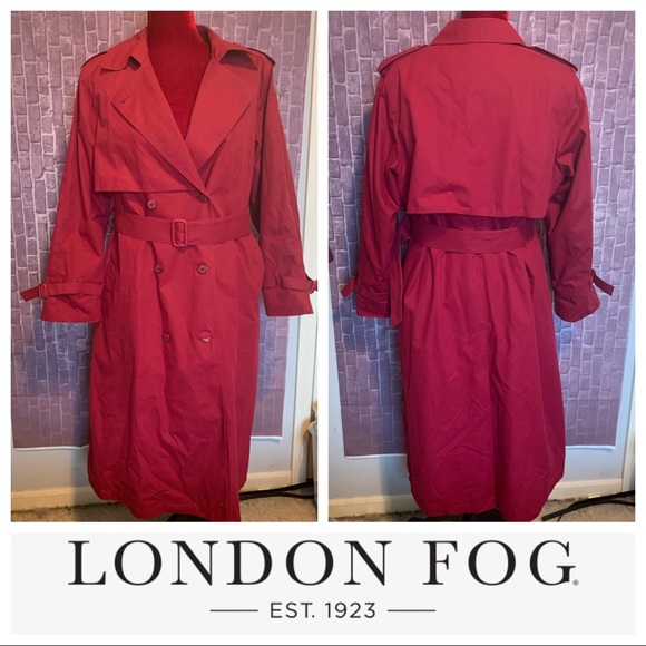London Fog Jackets & Blazers - Cranberry Red Zip-Out Lining Belted Trench Coat